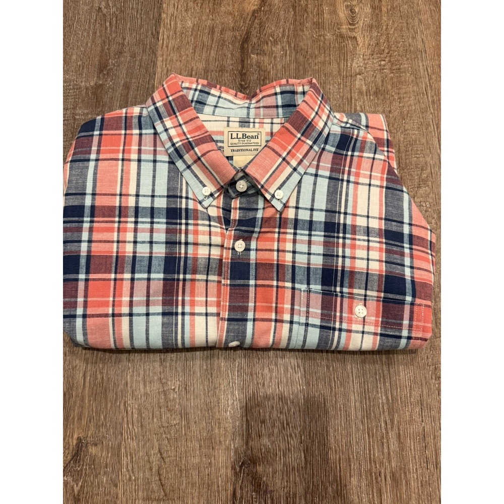 LL Bean Traditional Fit XL Regular Long Sleeve Button Down Plaid‎ Dress Shirt